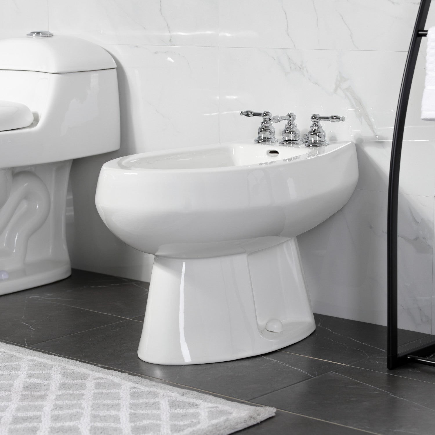 Kingston Heirloom KB321KL - Knight Three-Handle Deck Mount Vertical Spray Bidet Faucet with Brass Pop-Up, Polished Chrome — thumbnail 2